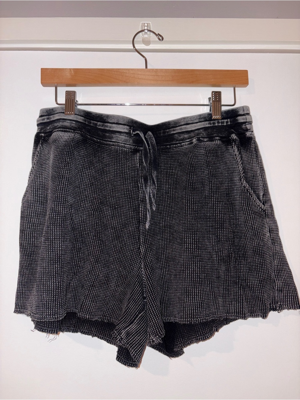 Splendid Washed Black Drawstring Waffle Shorts